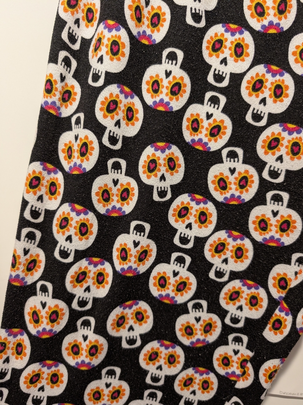 Rene Rofe Black Skull Print Pajama Leggings with Orange & Pink Accents